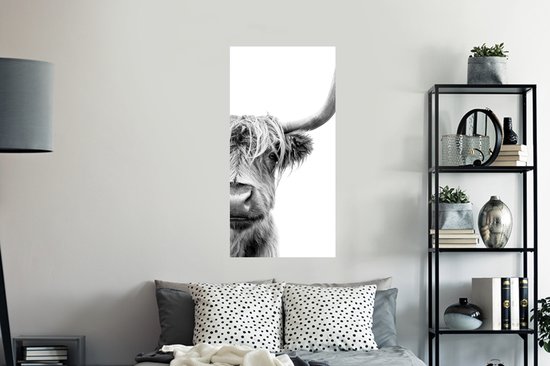Stickers muraux - Sticker Feuille - Scottish Highlander - Animaux - Zwart - Wit - 60x120 cm - Feuille Adhésive - Stickers muraux Muraux Chambre d'Enfant - Papier Peint Auto Adhésif