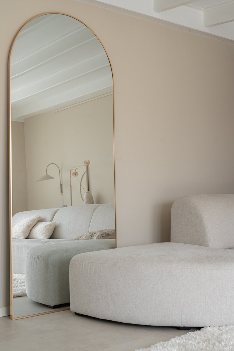 Lunamirror Staande spiegel, vrijstaande vloerspiegel voor de slaapkamer, woonkamer en entree, rechthoekige goudkleurige lijst, 165 x 60 cm