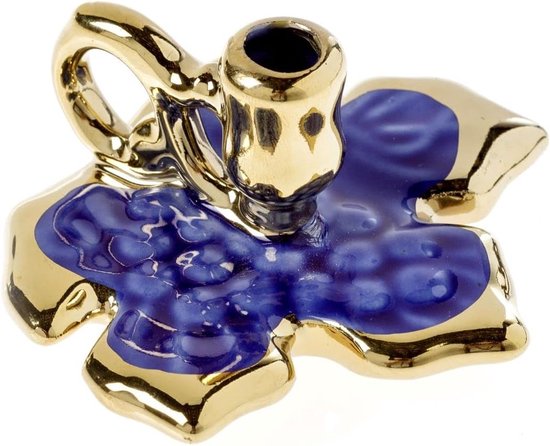 Kandelaar bladvorm, keramische kandelaar voor dunne kaarsen, Orthodox kaarsenhouder, ideaal voor kaarsen tot Ø 1,1 cm (blauw)