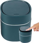 Mini-vuilnisemmer met deksel voor het bureau - perfect voor kleine ruimtes zoals bureautafel, auto - snack-, cosmetica- en keukenafval bewaren - blauw, waterkoker klein 0,5 liter