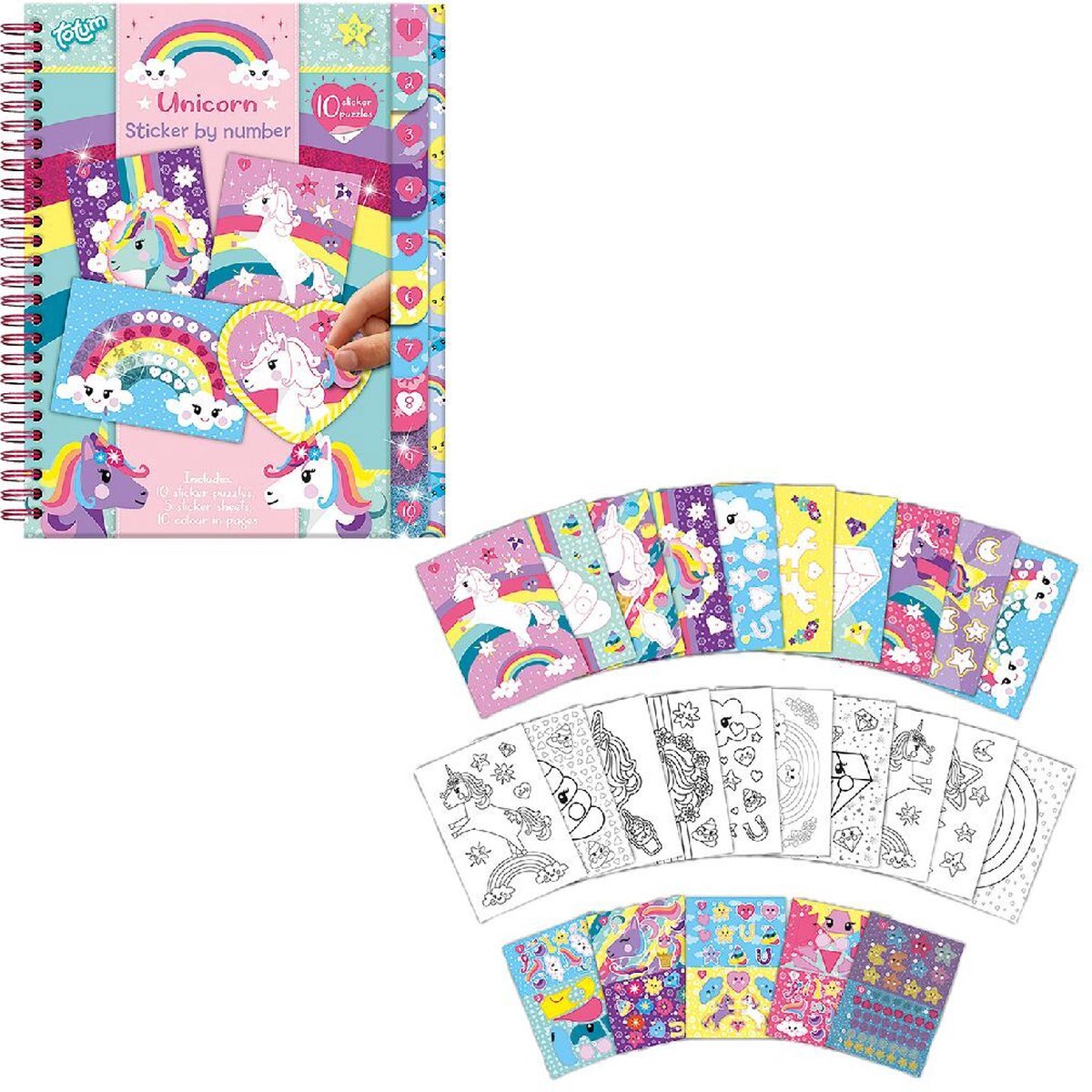 Totum Unicorn sticker puzzel doeboek A5 - vakantieboek stickeren op nummer incl. kleurplaten - speelgoed meisjes vanaf 3 jaar — afbeelding 15