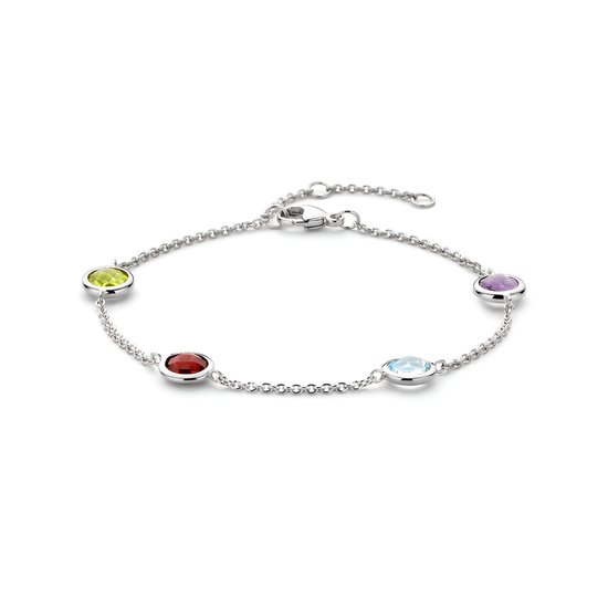 Armband dames - Zilveren armband - zilveren armband dames - armband zilver - armband met kleurstenen 17 - 18,5 - 20 cm