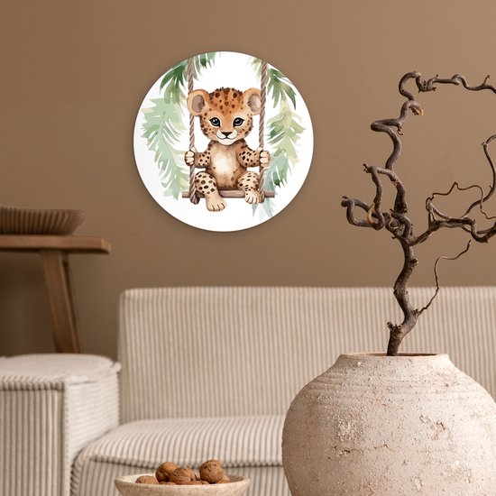 WallCircle® Wandcirkel 30x30 cm - Muurcirkel Luipaard - Dier - Kinderen - Jungle - Kinderkamer - Babykamer - Kinderkamer - Muurdecoratie cirkel woonkamer - Wanddecoratie slaapkamer - Kamer decoratie accessoires - Ronde schilderijen