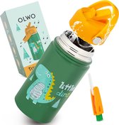 SHOP YOLO-Drinkfles kinderen-roestvrij staal-waterfles voor kinderen-ideaal voor school-drinkfles voor kinderen-lekvrij-met rietje-reinigingsborstel