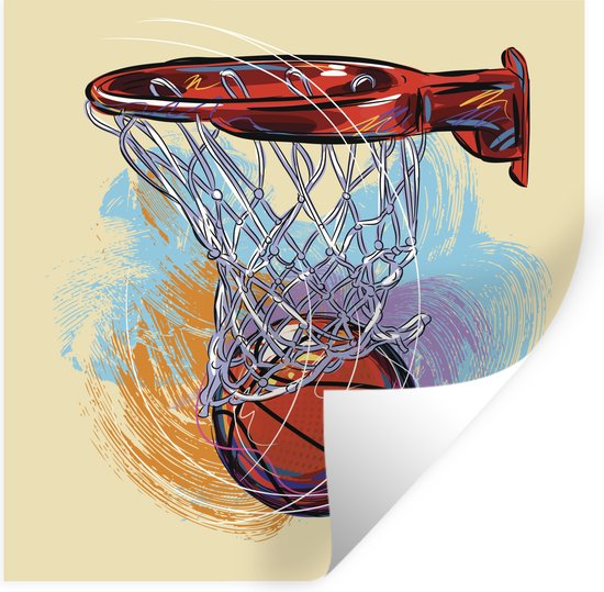 Muurstickers - Sticker Folie - Een illustratie van een basketbal die op volle snelheid doel treft - 100x100 cm - Plakfolie - Muurstickers Kinderkamer - Zelfklevend Behang XXL - Zelfklevend behangpapier - Stickerfolie