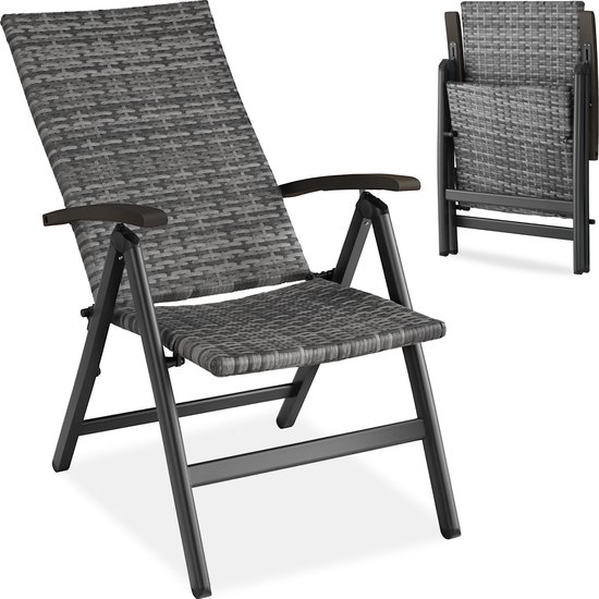 tectake® Set van 2 wicker tuinstoelen - Incl. 2 sets kussenhoezen - Eenvoudige montage - Stoelen voor tuin, balkon of terras met armleuningen - Bruin