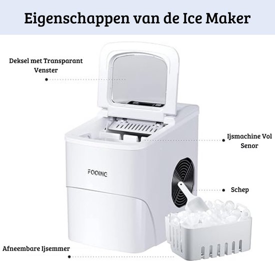 Ijsblokjesmachine - Ijsmachine Zelfvriezend - Zelfreinigende Functie - Crushed Ice - Led Display - Thuis & Horeca - Wit van IceQueen — afbeelding 4