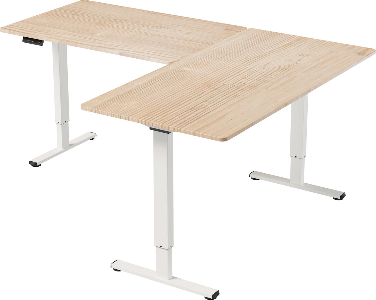 Vestland - Zit-Sta Hoekbureau Elektrisch In Hoogte Verstelbaar - Conform ARBO-norm - 200 x 160 x 80CM - Dubbele Motor - Eiken-Wit