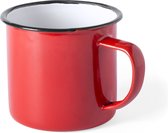 Emaille Mok - Koffiemok - Drinkbeker - Koffiemokken met oor - Retro - 380 ml - Metaal - Rood