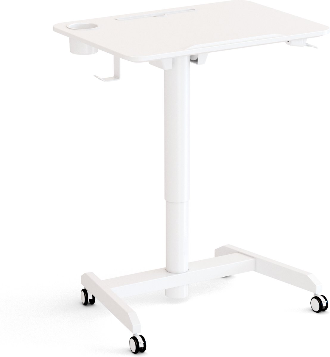 Worktrainer - FlipDesk - Klein zit-sta bureau - Hoogte 68.6 - 107.2 cm - Breedte 50 x 70 cm - Verrijdbaar - In hoogte verstelbaar - Wit