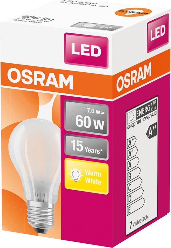 Osram STAR, 6,5 W, 60 W, E27, 806 lm, 15000 h, Blanc chaud
