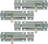 AMIG schuifslot/plaatgrendel - 4x - aluminium - 10cm - zilver - incl schroeven - deur - raam