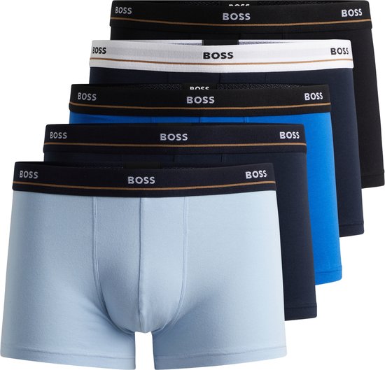HUGO BOSS Essential trunks (5-pack) - heren boxers kort - verschillende tinten blauw - Maat: S