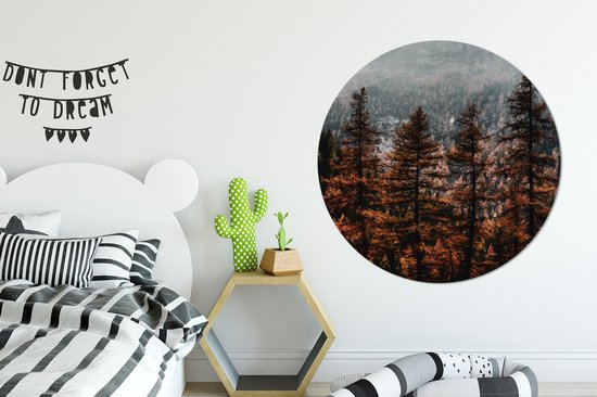 WallCircle - Wandcirkel ⌀ 140 - Bomen - Mist - Winter - Ronde schilderijen woonkamer - Wandbord rond - Muurdecoratie cirkel - Kamer decoratie binnen - Wanddecoratie muurcirkel - Woonaccessoires