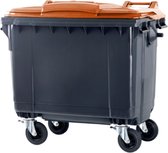Afvalcontainer 660 liter grijs met oranje deksel