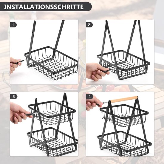 Corbeille à Fruits Noire 2 Étages En Métal - Design Moderne, Pour Cuisine, Pain, Légumes