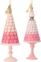 Viv! Christmas Kerstornament - Macaron Taart op Voetstuk - set van 2 - roze - 18cm