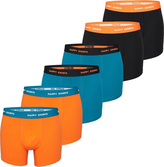 Happy Shorts Boxers Trunks Oranje/ Turquoise / Zwart 6-Pack - Taille M