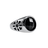 Chevalière Unisexe - Acier Inoxydable Poli - Design Rond - Ring avec Zircon Noir Femme - Homme