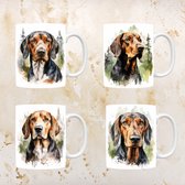 Coonhound mokken set van 4, servies voor hondenliefhebbers, hond, thee mok, beker, koffietas, koffie, cadeau, moeder, oma, pasen decoratie, kerst, verjaardag