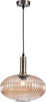 Olucia Charlois - Retro Hanglamp - Glas/Metaal - Amber;Goud - Ovaal - 30 cm