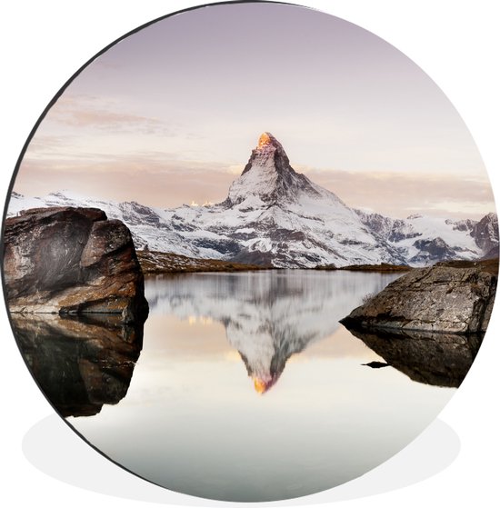 Wandcirkel - Muurcirkel - Uitzicht vanaf de Stellisee op de Matterhorn in Zwitserland - Aluminium - ⌀ - Binnen en Buiten