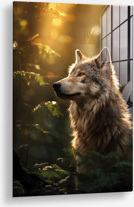 Wallfield™ - Forest Wolf | Glasschilderij | Gehard glas | | Magnetisch Ophangsysteem