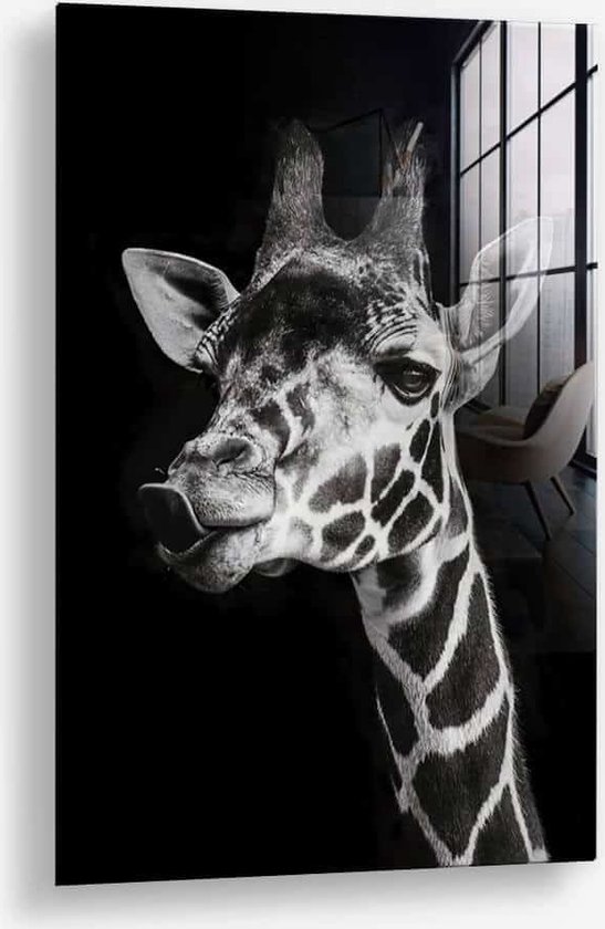 Wallfield™ - Girafe | Peinture sur verre | Verre trempé | 40 x 60 cm | Système de suspension magnétique