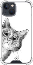 Casimoda® hoesje - Geschikt voor iPhone 13 Mini - Kat Kiekeboe - Shockproof case - Extra sterk - TPU/polycarbonaat - Grijs, Transparant