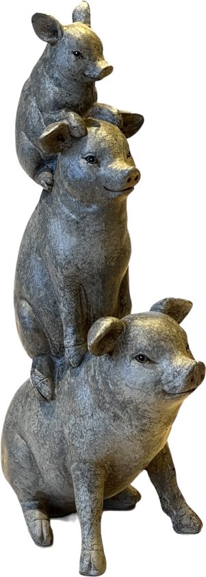Parlane decoratief beeld - 3 varkens op elkaar - 15 x 7 x 24 cm