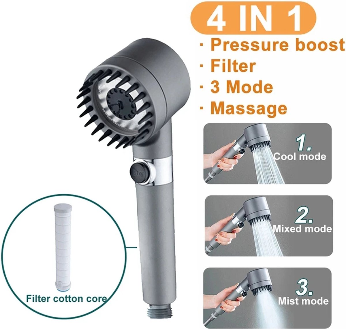 Douchekop 4 in 1 Massage 3 Standen Uzzy M.F Water besparende