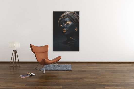 Canvas Schilderij - Vrouw Portret- Make-up - Goud - 90x60x2 cm