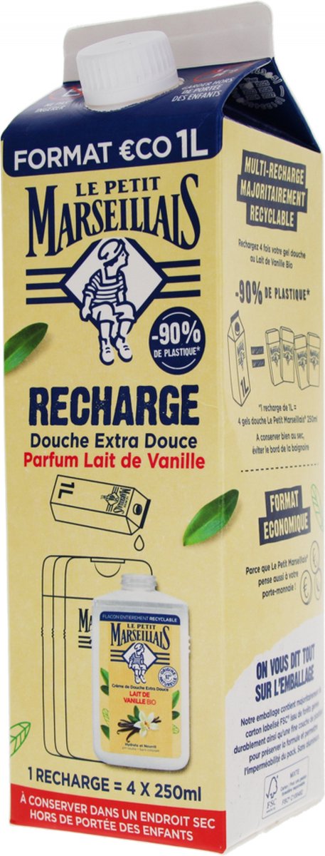 Le Petit Marseillais Vanillemelk Extra Zachte Douchecrème Eco-Vulling 1 L