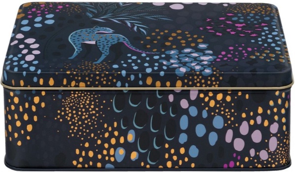Sara Miller London - Bewaarblik Midnight Leopard - Blauw - Luipaard - Rechthoek - Blik - 19,5 x 15,4 x 7,5 cm