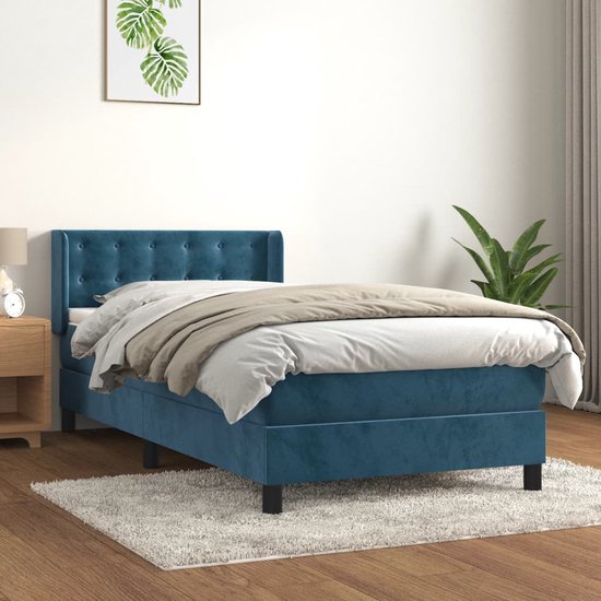 vidaXL - Sommier tapissier - avec - matelas - velours - bleu foncé - 80x200 - cm