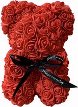 Rique Rozen beer - Rose bear - Roze rozen teddybeer - Valentijn cadeautje voor haar - Valentijn cadeau - 23 x 18 cm - Rood