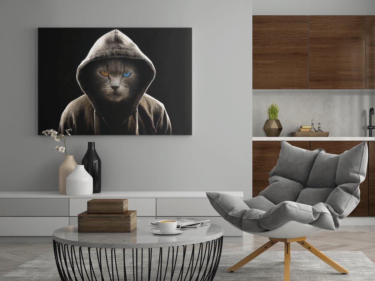 Canvas Schilderij Dieren - Cool kat - Wanddecoratie - 60x40x2 cm
