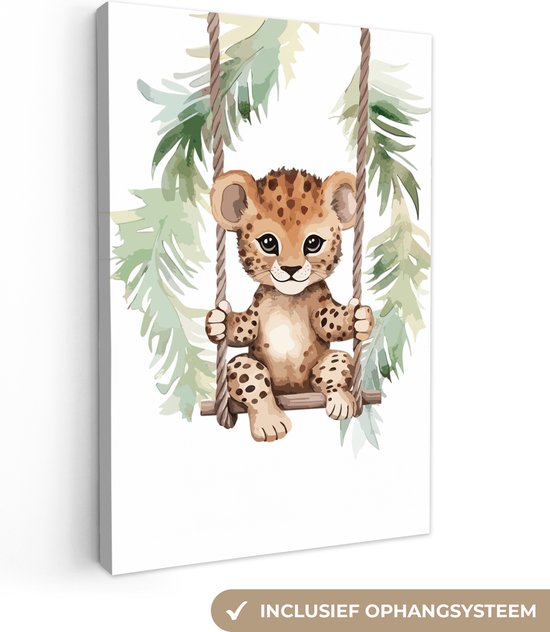 Canvas Schilderij Luipaard - Dier - Kinderen - Jungle - Kinderkamer accessoires - Babykamer decoratie - 80x120 cm - Dieren wanddecoratie voor jongen en meisje