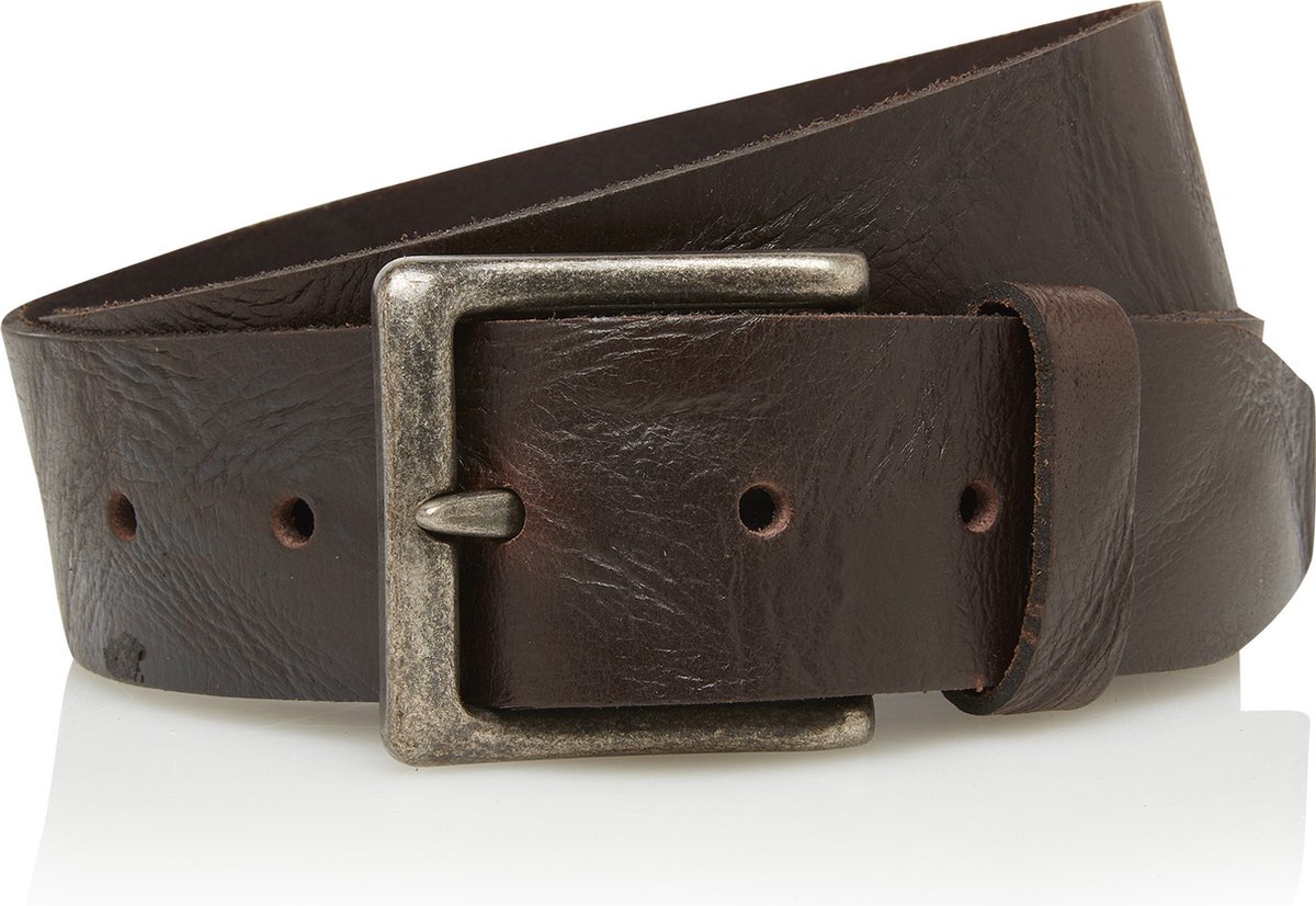 Timbelt Stoere Leren riem bruin 4,5 cm breed - 100% nerfleder - Heren riem / dames riem - jeansriem met zwarte gesp - Riemmaat 95 - totale lengte riem 110 cm | Nikkelvrije gesp