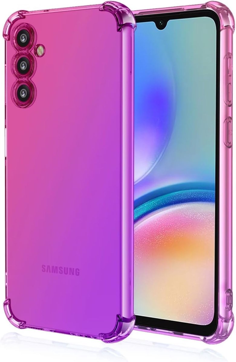 EASSGU TPU siliconen telefoonhoes voor Samsung Galaxy S24 (6,2 inch) doorzichtig kleurverloop case, anti-drop en anti-kras beschermhoes - roze paars
