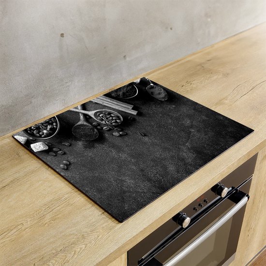 Chefcare Inductie Beschermer Koffiebonen met Kaneelstokjes - Zwart Wit - 85x52 cm - Afdekplaat Inductie - Kookplaat Beschermer - Inductie Mat