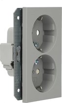 Gira dubbel stopcontact met randaarde en shutter voor 1,5-voudige inbouwdoos - Systeem 55 grijs (2735015) - wandcontactdoos