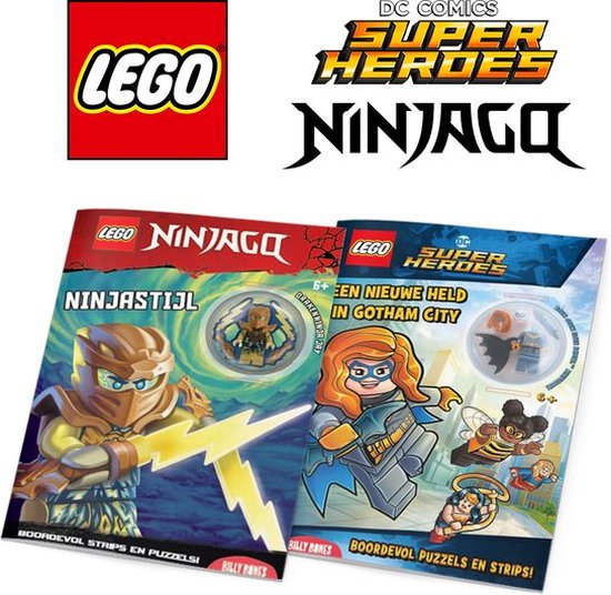 LEGO Ninjago + Super Heroes voordeelbundel - 2 doeboeken met Batman en Ninjago poppetjes - Voor kinderen van 6 jaar / 7 jaar / 8 jaar/ 9 jaar / 10 jaar - Cadeau jongen / meisje - Vakantieboek - Minifiguur draak ninja en superheld bouwstenen -