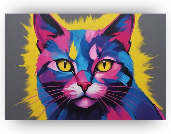 Neon kat poster - Huisdieren posters - Poster kat - Wanddecoratie industrieel - Woonkamer poster - Woonkamer decoratie - 90 x 60 cm