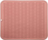 Afdruipmat van siliconen, 40 cm x 30 cm, milieuvriendelijk, hittebestendig en antislip, geschikt voor het opbergen van bestek en servies, siliconenmat, roze, groot