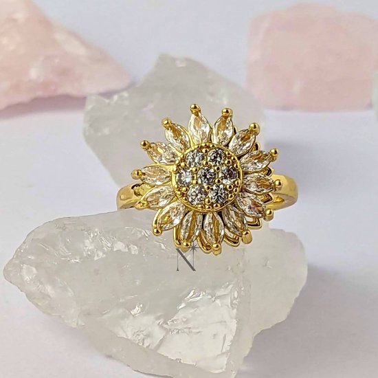 Luminora Sunflower Ring Goud - Fidget Ring Zonnebloem - Anxiety Ring - Stress Ring - Anti Stress Ring - Spinner Ring - Spinning Ring - Draai Ring - Wellness Sieraden