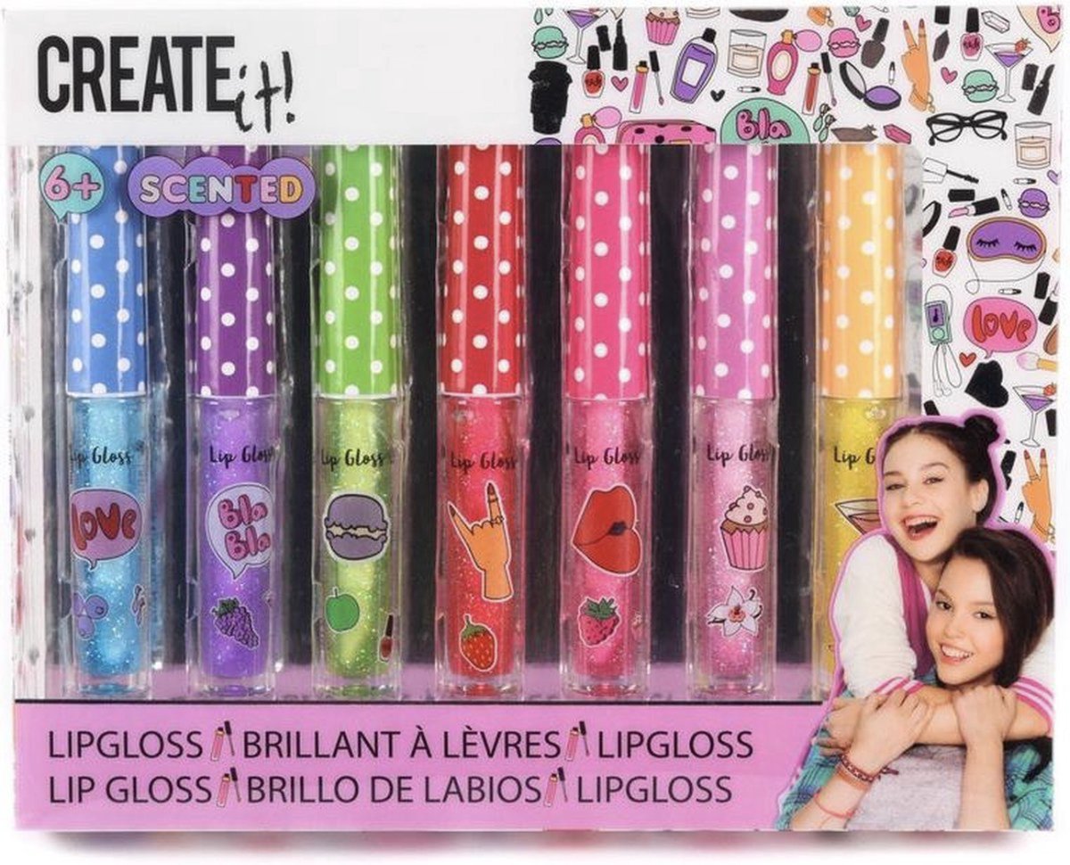 CreateIt! Lipgloss - 6 stuks - Verschillende Kleuren - Lipgloss voor Meisjes - Kinder Make-up - Kids Makeup - Speelgoed Makeup - Lippenstift en Lipgloss voor Kids - Lipgloss met Glitters - Glitter Lipgloss voor Meiden - Hoge Kwaliteit - Girls Makeup