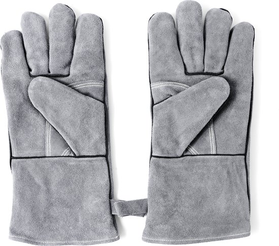 LUTCHOS BBQ Handschoenen – Eco Leer – Katoen – Grijs -Hittebestendig