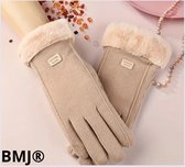 BMJ® Touchscreen Handschoenen Winter Dames - Suède Pluche - Warme Handschoenen - 1 Paar - Dik Gevoerd - Koffie Kleur - One Size - Wanten - Bont Rand