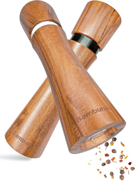 Ensemble Moulins à Sel Et Poivre Blanc Bois Et Inox 8+6 Pouces
